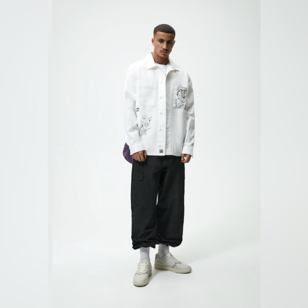 Zara Relaxed Fit Printed Off-White Over-Shirt Jacket Size S